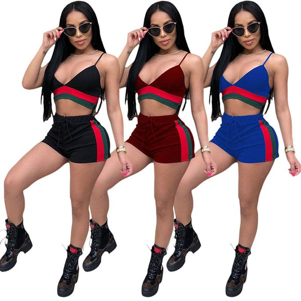 2018 new Women Sportswear Hoodies Print Vest + Pants Two-piece Set Ladies Leisure Tracksuit Jogging Sport shorts Suit