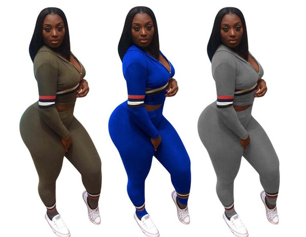 women's tracksuits Casual Stripe Zipper Long Sleeve Pullove Sport Tops+Long Pants Set clothes for women winter