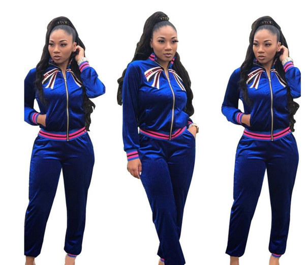 Women Tracksuit Winter Embroidery Two Piece Set Patchwork Velvet Casual Sweatshirts Tops+Long Pants Sets Warm 2 Piece Set