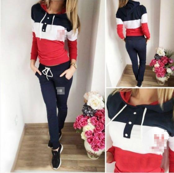 PINK Women Two Piece Clothing Set Autumn Tracksuit Patchwork Hoodie Sweatshirt Long Pant Jogger Outfit Set Female Sweat Suit Factory PINK