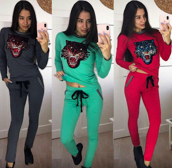 tiger head women tracksuits two piece outfits LOVED hoodie leggings winter fall sequins sweatshirts glitter pullover sweat pants sweatsuit