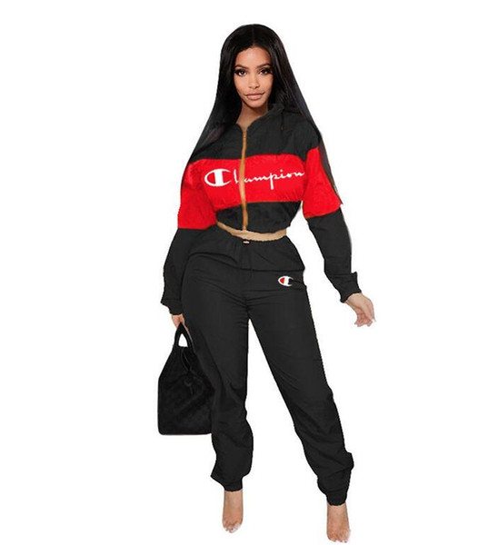 19ssFashion 2XL Plus Size Sport 2pcs Women Set Tracksuits Statement Personality Zipper Casual Sets Cloth + Pants Free Shipping