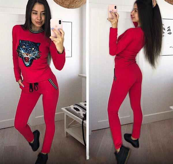 tiger women two piece outfits hoodie leggings tracksuits winter fall long sleeve sweatshirts Rhinestone pullover sweat pants