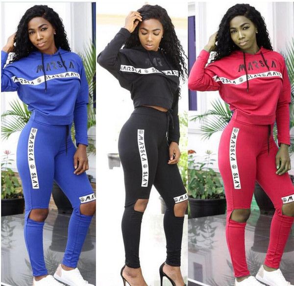 2019 Sexy Streetwear Women's Suit Hoodies Two Piece Set Long Sleeve Top+Striped Pants Clothes Casual Fashion Tracksuit For Women