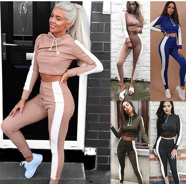 New Women Cotton Tracksuit Set Slim Fit Two-Piece Gym Yoga Clothes Tops Pants Fashion Short Sleeve Hooded Crop Hoodie Jogger Pants