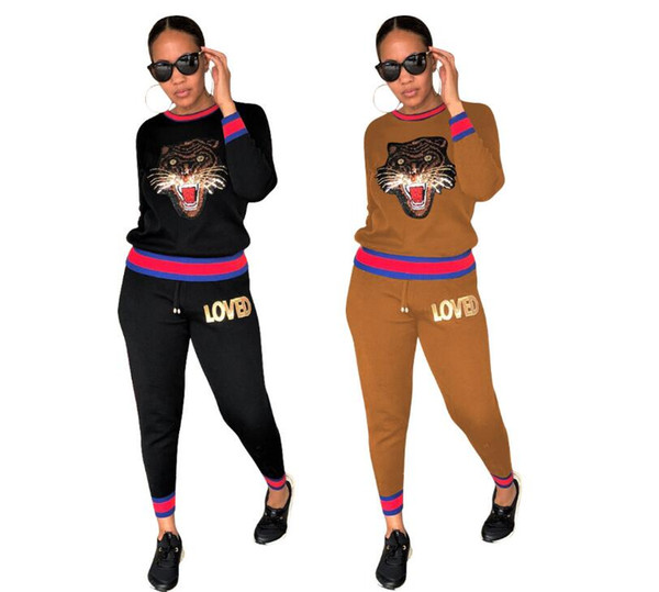 Fall Women Animal Print Jogger Sport Suit Tracksuits Pullovers Sweatshirts Casual Sportwear Long Sleeve Tops Pants Set