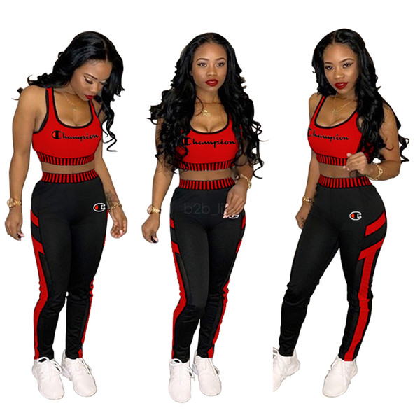 C Letter Embroidery Tracksuit Suspender Crop Tank Tops Trousers 2piece Sport Suit Sleeveless Vest Pants Women Jogging Set Outfits LJJA2293