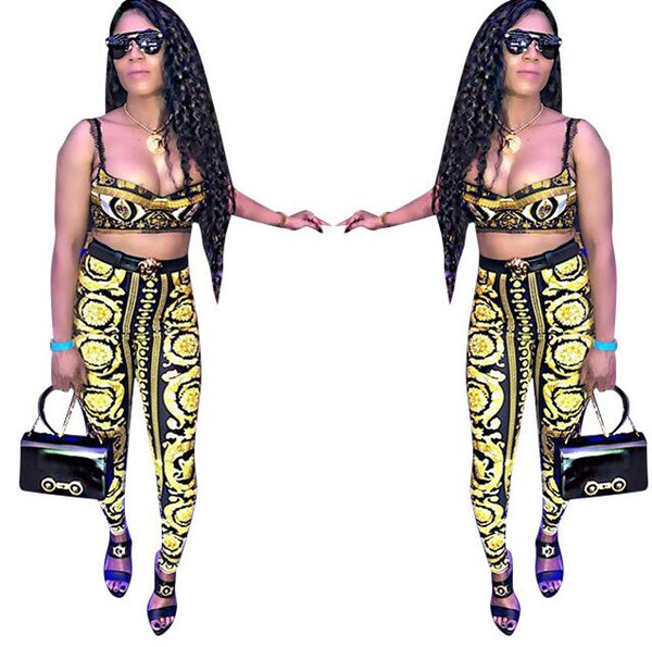 Women Digital Printing Tracksuits Golden Printed Bra Pants 2pcs/set Fashion Sports Yoga Outfit Sets LJJO6852