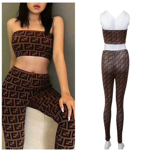 Digital Print Strapless Bra Pant Set 2pcs/set Women Underwear High Waist Trousers Outdoor Sports Tracksuits OOA6485