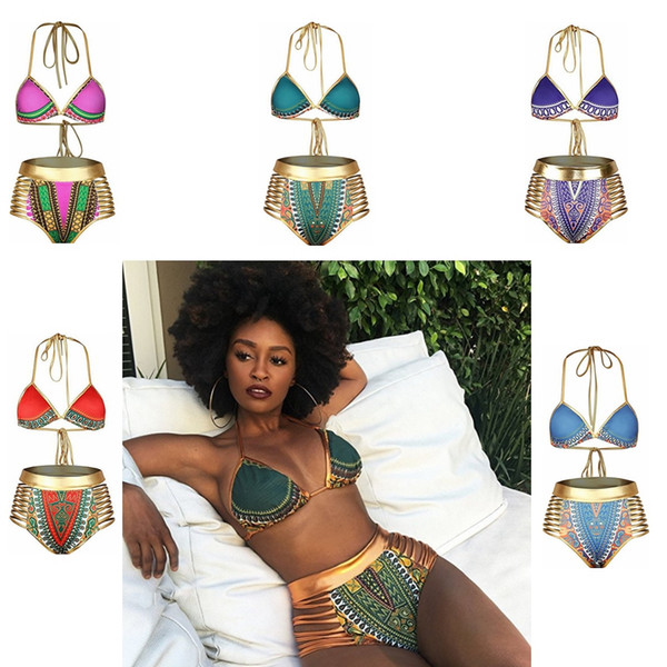 Sexy South African golden halter high waisted bikini high waist swimsuit two pieces swimwear women bathing suit GGA323 50sets