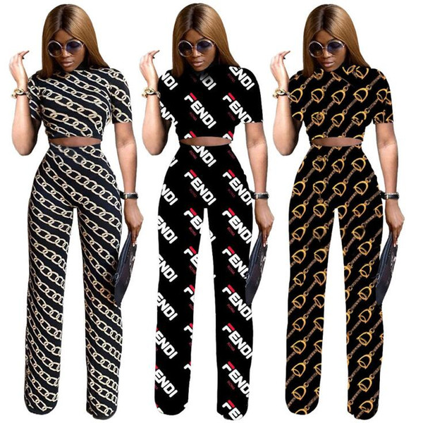 F Letter Tracksuit 3 Styles Women Short Sleeve Shirt Pants 2pcs/set Digital Printed Clothing Set LJJO6761