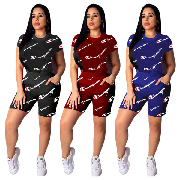 C Letter Tracksuits Women Letter Printed Short Sleeve T shirt Shorts 2pcs/set Summer Outfit Jogging Suit OOA6754