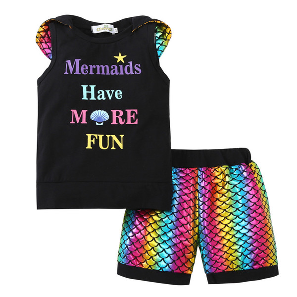 girls clothes mermaid boutique short sets starfish kids Summer sleeveless clothes clothing Toddler Clothing Sets for 0-4t MMA299