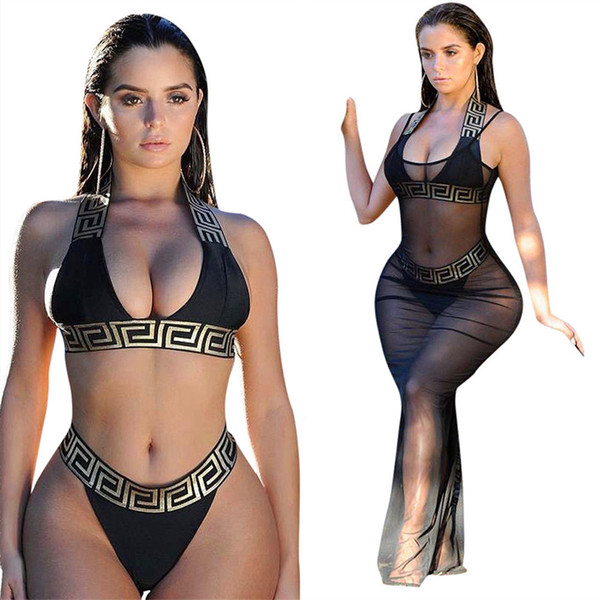 Summer Style Black Patchwork Two Piece Set Sexy Outfits Sheer Halter Bodysuit Lingerie Geometric Overalls Backless Set