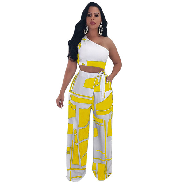 Kasimur 2018 Summer New Style Women High Quality 2 Piece Sets Womens Casual Print Pattern Tank Tops Loose Wide Leg Pants Outfits