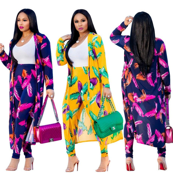 2018 Europe and the United States hot digital printing fashion women's casual suit cloak + leggings free shipping