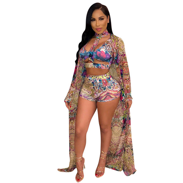 Hot Model Beach Bodysuit Summer 3 Pieces Set Women Set Clothes Beach Boho Women Tracksuit DD2833