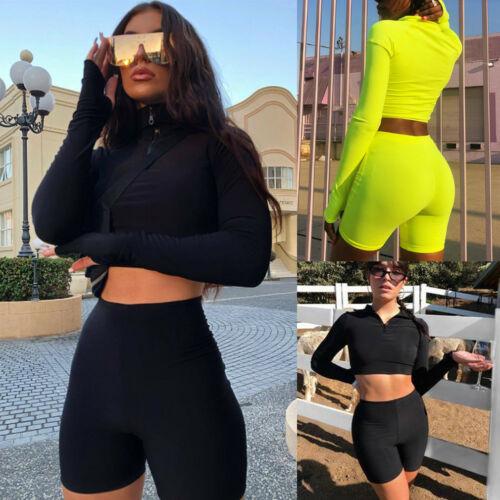 Womens Sport Hoodies Sweatshirt Crop Tops Pants 2Pcs Tracksuit Sweat Suit Shorts Sports Suit