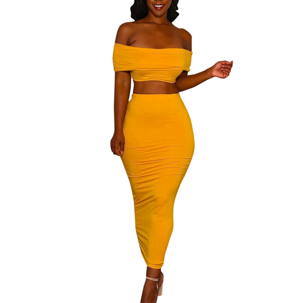 new women Sexy Summer Sleeveless Solid Strapless Short Layered Tank Sheath Bodycon Party skirt set womens two piece sets