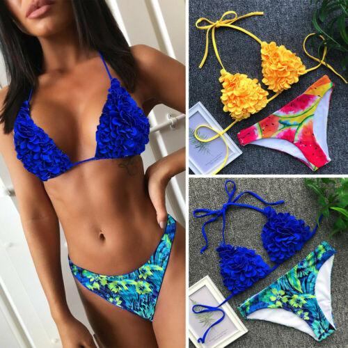 Sexy Women Bikini Set Padded Push-Up Bra Bandage Swimsuit New Summer 3D Flower Tops Floral Beachwear Swimwear Bathing Suit