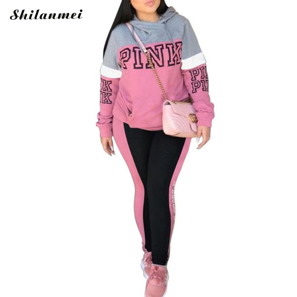 Pink 2 Piece Sportswear Set Women Pant And Top Autumn Designer Plus Size Casual Outfit Sweat Suits Female Sweatshirt Tracksuit