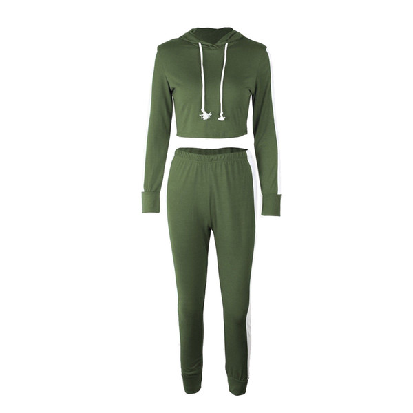 2pcs Set Women Hoodie Sportswear Loungewear Top Sweatshirt Jogging Pant Tracksuit