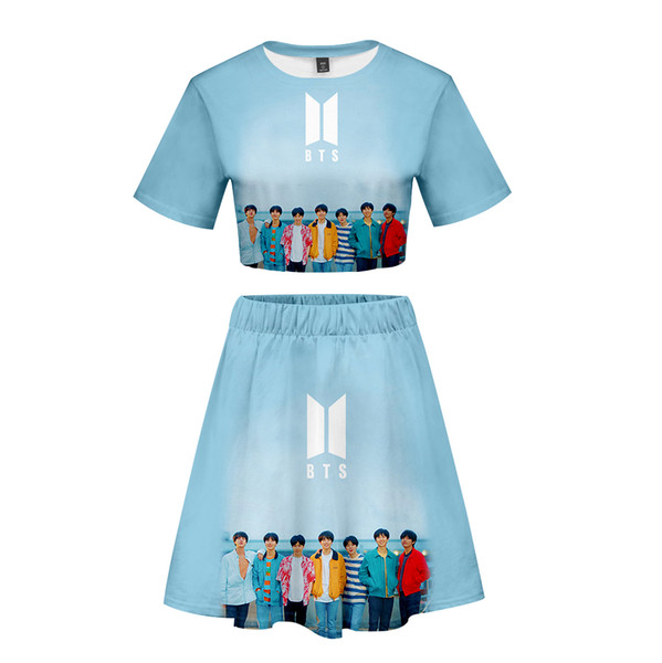 BTS WORLD TOUR LOVE YOURSELF 3D sexy Clothes Printed Two Pieces sets Women summer Kawaii Dress Sale Casual Stes 