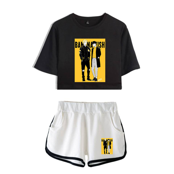 Frdun New BANANA FISH 2 Two Pieces Sets Fashion HOT Summer Top Short Tshirt + Short Pants Casual Kpop Harajuku Sets