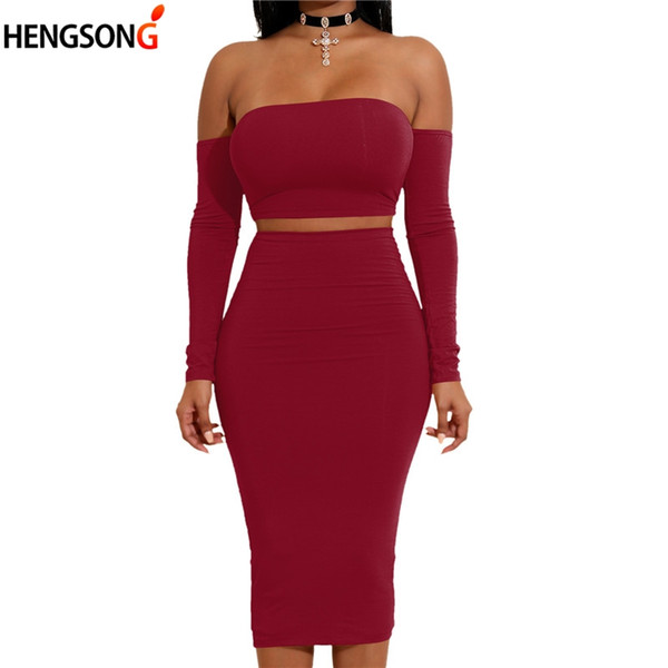 New women two-piece sexy word collar halter dress Nightclub with pencil skirt suit dress set Tight fit sets