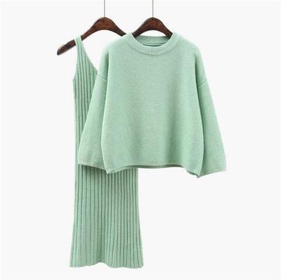 Women 2 Piece Set 2019 Autumn Winter Roupas Feminina Candy Colour Woman Wool Sweater & Midi Skirt Two Piece Set Roupas Feminina