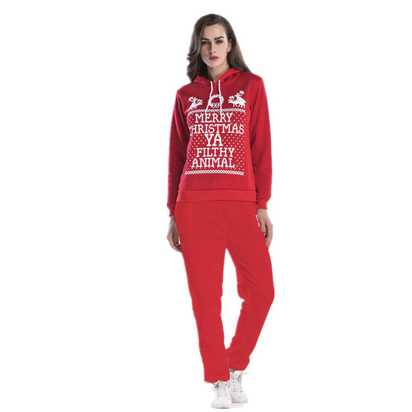 Women's casual set spring and autumn new female hooded Christmas clothing trousers two-piece set women tracksuit