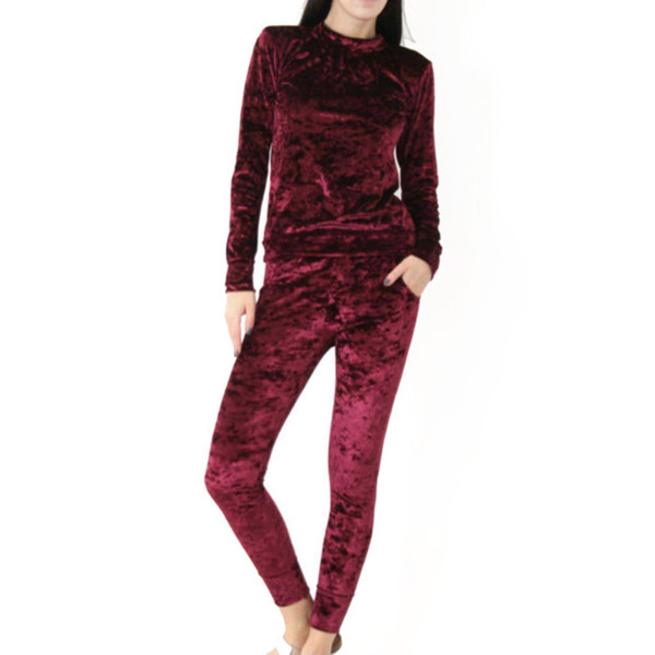 Autumn Women Warm Velvet 2 Two Piece Set Tracksuit Velour Smooth Soft Home Suit Women Fitness Set