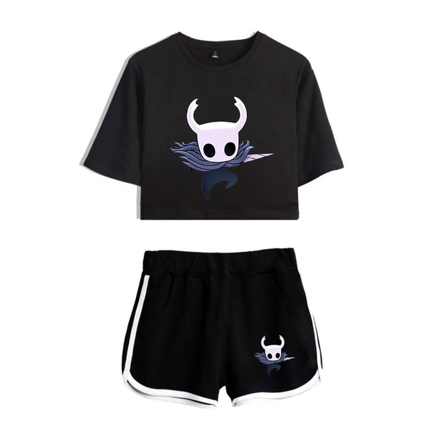 Hollow Knight Fashion Women Two Piece Sets Summer Short Sleeve Crop Top+Shorts Hot Sale Casual Trendy Streetwear Clothes