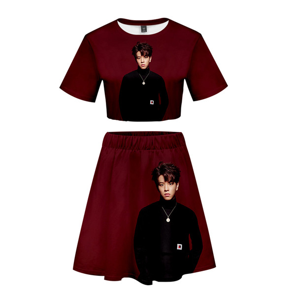 straykids 3D Women Two Pieces Skirts Sets Women New Summer Navel Short Sleeve+Short Skirt Highstreet Outwear Casual Sets