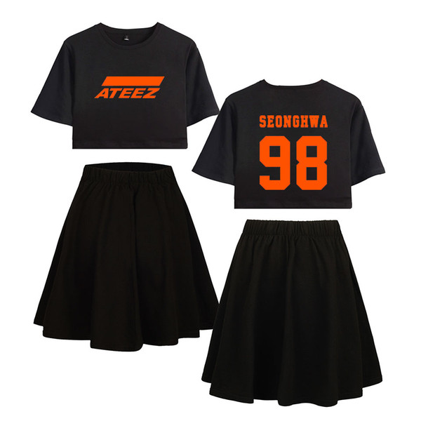 ATEEZ Summer Kpop Two Piece Sets Short Skirts and Short Sleeve T-shirt Harajuku Casual Women Hot Sale sets fans ATINY