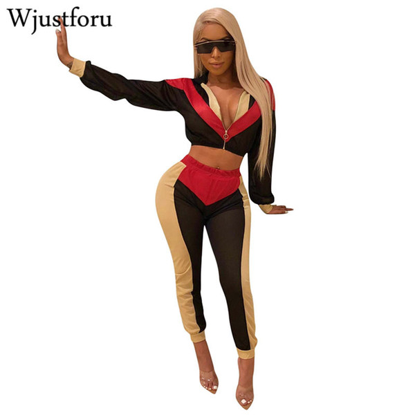 Wjustforu Potchwork Summer Casual Tracksuit Women Hooded Fashion Zipper Two Piece Set Female 2019 New Bodycon 2 Piece Set Slim