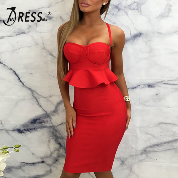 INDRESSME Sexy Women Bandage 2 Piece Sets Sexy Strapless Spaghetti Strap Backless Ruffles Short Tank Tops Mini Solid Skirt 2018