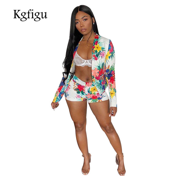 KGFIGU Crop Top and shorts Sets Women 2018 Fashion Sexy flower print T shirts and short pants matching set 2 Piece Outfits