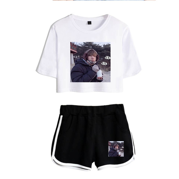 BTS Bangtan Boys V Women's Sets New Summer Sexy O-Neck Exposed Navel Active Tracksuit Harajuku Kpop Hip Hop Oversized Clothes