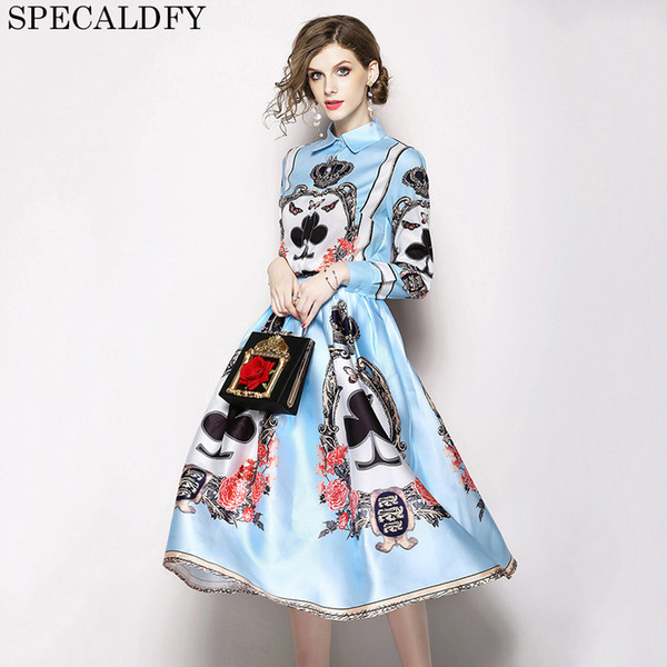 2 Piece Set 2018 Runway Skirt Sets For Women Two Piece Set Luxury Designer Poker Print Shirt Tops + High Waist Ball Gown Skirts