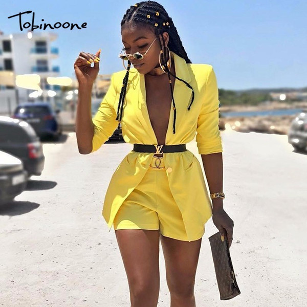 Tobinoone Autumn High Waist Sexy Two Piece Set Women 2018 New Casual Formal 2 Piece Set Shorts Coat Woman's Suit Women Clothes