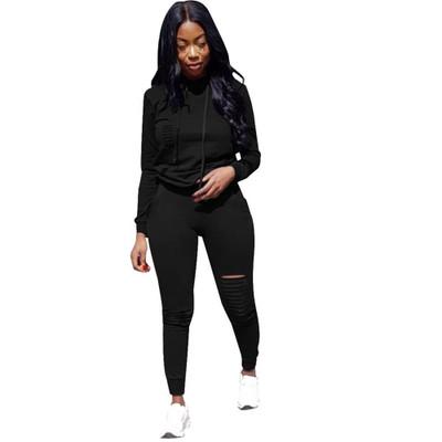 Women Solid Color Sports Burnt Hoodies Suit Fashion Ladies Hollow Out Two Piece Sports Pants Female Slim Casual Suits