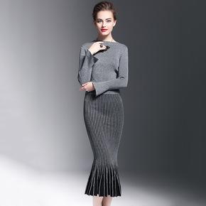 New Women Vintage trumpet Skirt Flounced Hem Mermaid Skirt Slim Knitting OL Pencil Skirt Beautiful Ladies Fishtail Skirts in 2 Colors