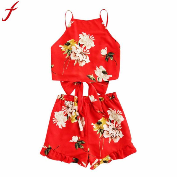 2 piece set women Boho Ruffle Floral Print Spaghetti Strap Crop Cami Top With Shorts Sets Suits Female conjunto feminino