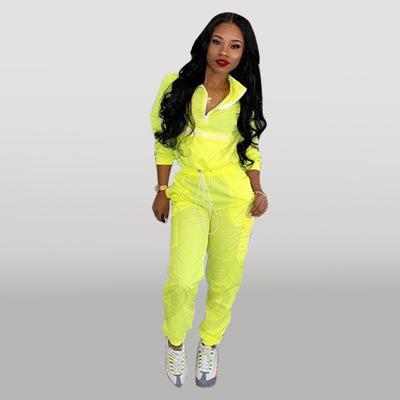 2019 new women zip up neck long sleeve short trench safari long pants suits two pieces set sporting tracksuit outfit