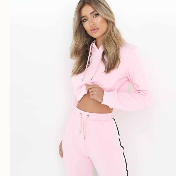 2018 Tracksuit Women Two Piece Set Hoodies Sweatshirt and Pant Female Casual Fitness Sportswear Set Fall 2 Piece Crop Top