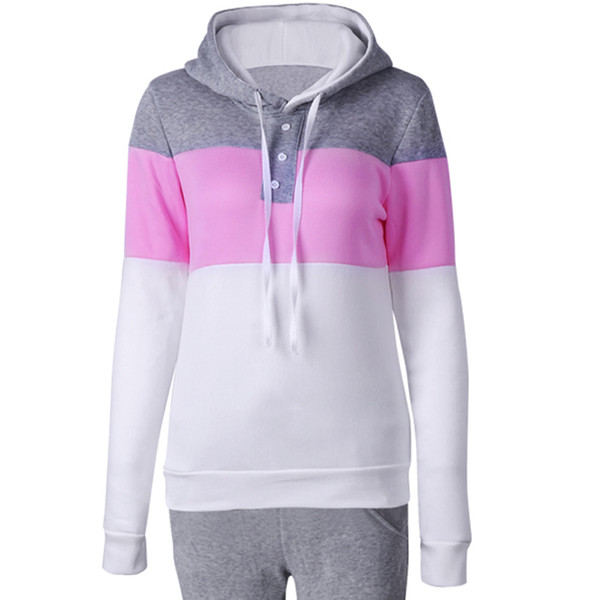 Spring Female Sporting Suits Ladies Slim 2 Pieces Sets Women Patchwork Hooded Pullover Tops and Long Pants Tracksuit