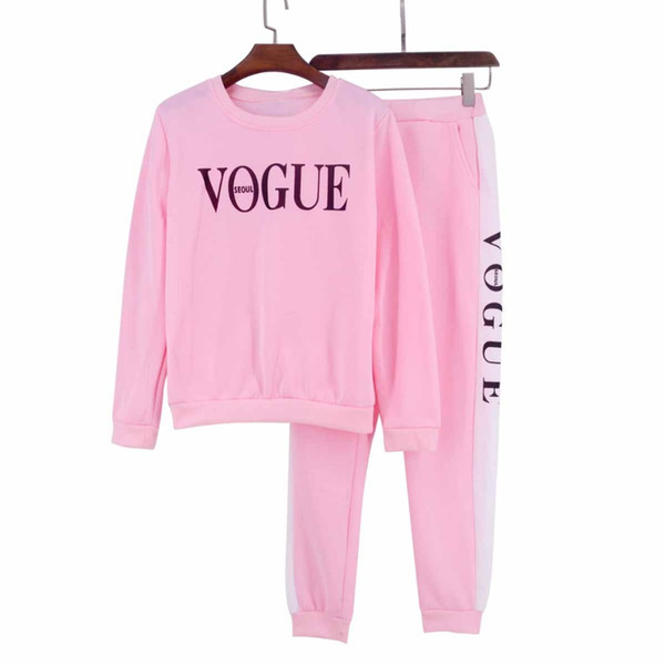 2019 Long Sleeve Sportswear Outfit Women 2 Piece Set VOGUE Letter Printed Sweatshirt And Pants Suit Summer Spring Tracksuit 00