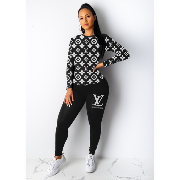 5 style autumn Women Two pieces Set Tracksuits Letter Print O-neck T shirt Long sleeves Tops Long Pants Suit Casual Sports suit S-XXL 8621