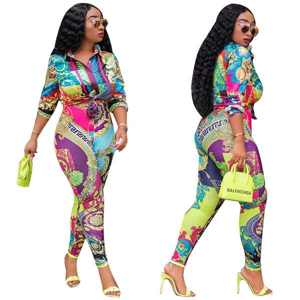 2019 African Dashiki New Fashion Suit Top and Trousers Elastic Party Plus Size 2 Piece Set Women Tracksuit Club Outfits Matching Sets